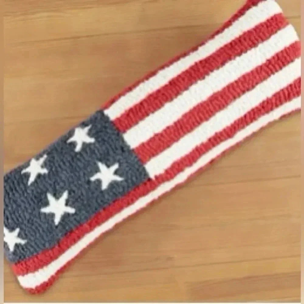 Stars and Stripes - Hooked Wool Pillow Red White Blue USA Flag